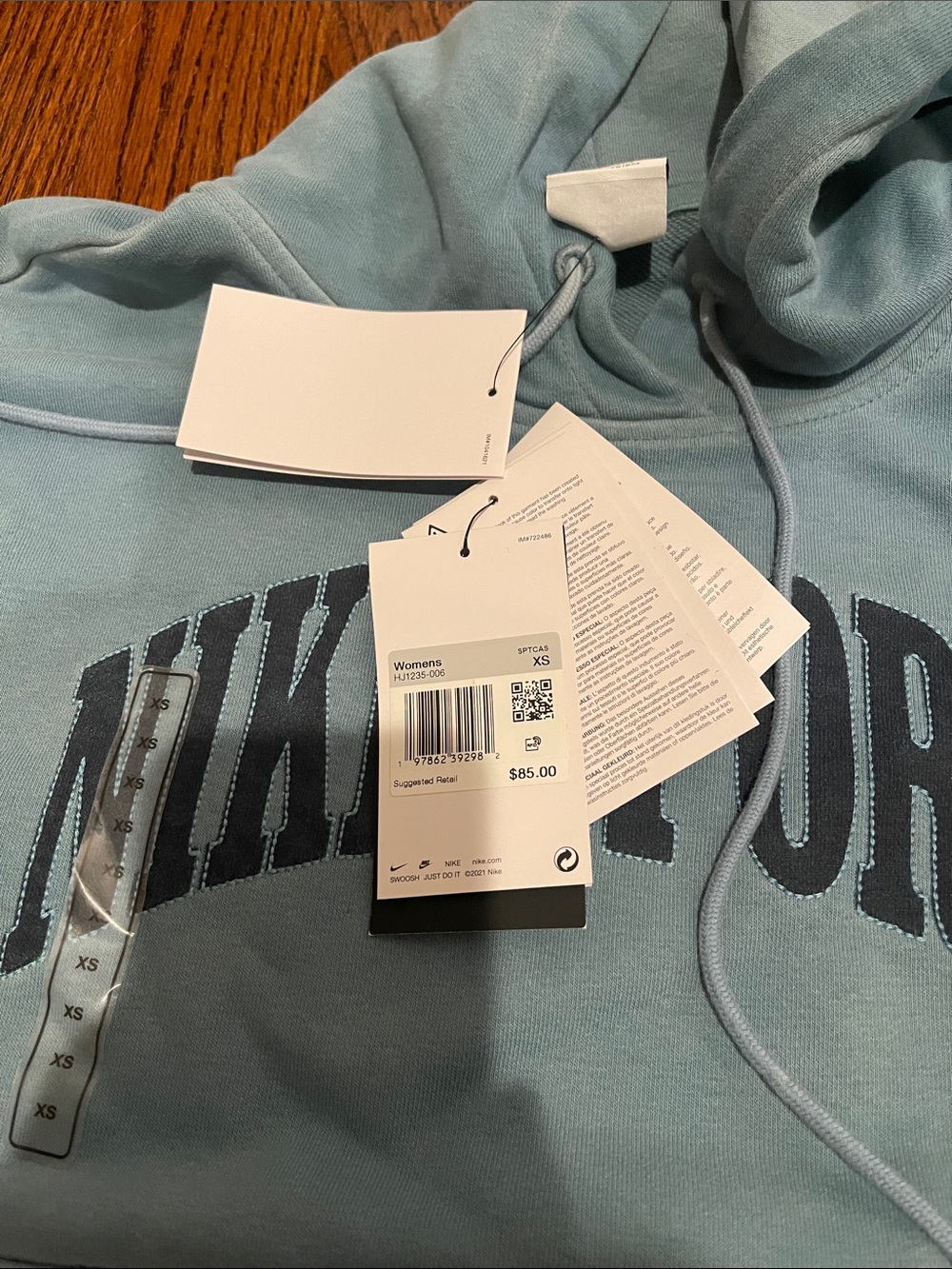Nike Women's Crewneck Sweatshirt in Light Blue with Navy Logo